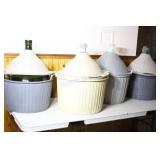 4 X  Emerald Green & Clear Demijohn Glass Bottles