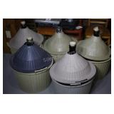 5 x Emerald Green & Clear Demijohn Glass Bottles
