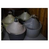 4 x Emerald Green & Clear Demijohn Glass Bottles