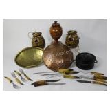 Copper & Brass Bowls, Carved Urn & Cobalt Cast
