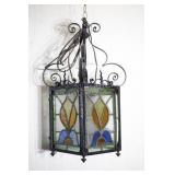Wrought Iron & Stain Glass Panel Candle Holder