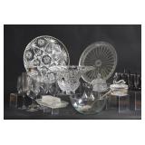 Pressed Glass Trays, Bowl, Butter Dish & Vases