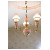 Victorian Brass & Ceramic Three Arm Chandelier