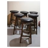 Set of Six Chiseled Wood Bar Stools