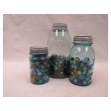 (qty - 3) Mason Jars of Assorted Marbles-
