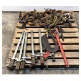 Assorted C-Clamps & Chain Pipe Wrench