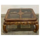 Wooden Coffee Table With Glass Inserts