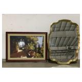 Antique Brass Mirror And Print