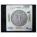 1936-P Walking Liberty Silver Half Dollar-