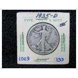 1935-D Walking Liberty Silver Half Dollar-