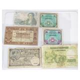 (6) 1938 - 1944 Assorted Foreign Currency