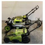 (3) Ryobi Battery Powered Lawn Mowers