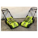 (2) Ryobi Battery Powered Lawn Mowers RY401011VNM