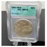 1991-1995 - D World War II $1 Silver Commemorative