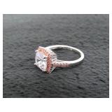 Cushin Cut Diamond CZ & Pink Topaz Desinger Ring-