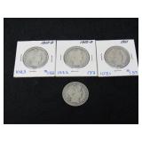 (qty - 4) Barber Half Dollars-