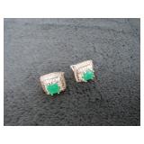 Emerald & White Topaz 4.68 ct Baguette Earrings-