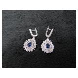 Pear Cut 6.00 ct Blue-White Sapphire Earrings-