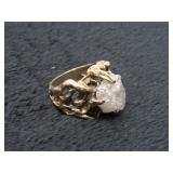 8-10 Ct Raw Diamond and 14K Yellow Gold Ring-