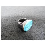 Carved Blue Stone & Yellow Gold Adorned Ring