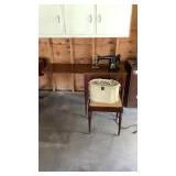Antique Collapsable Sewing Machine and Stool-