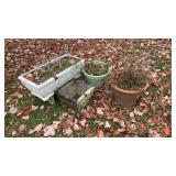 (Qty 4) Concrete/Ceramic Flower Pots and Bird Bath