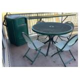Outdoor Table, Chairs & Trash Receptacle