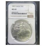 1997 Silver Eagle Dollar 1oz ASW NGC MS69
