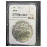 1997 Silver Eagle Dollar 1oz ASW NGC MS69