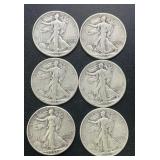 (6) 1943 Walking Liberty Silver Half Dollars .7734