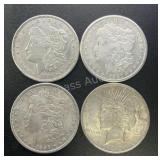 (4) 1896 & 1921 Morgan & Peace Dollar .77344 ASW