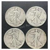 (4) Walking Liberty Silver Half Dollars .77344 ASW