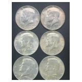 (6) 1964 Kennedy Silver Half Dollars .77344 ASW