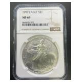 1997 Silver Eagle Dollar 1oz ASW NGC MS69