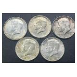 (5) 1964 Kennedy Half Dollars .77344 ASW