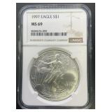 1997 Silver Eagle Dollar .77344 ASW NGC MS69
