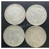 (4) 1921-1926 Morgan & Peace Silver Dollar .77344