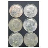 (6) 1964 Kennedy Silver Half Dollars .77344 ASW