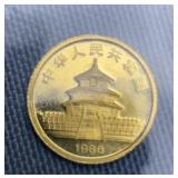 1986 Chinese Gold Panda 1/20oz AGW