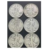 (6) 1942-1944 Walking Liberty Silver Half Dollars