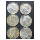 (6) 1964 Kennedy Silver Half Dollars .77344 ASW