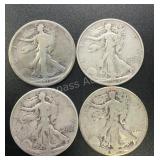 (4) Walking Liberty Silver Half Dollars .77344 ASW