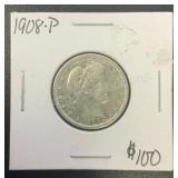 1908-P Barber Silver Quarter .77344 ASW