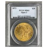 1873 $20 Gold Liberty Coin .9675 AGW PCGS MS61