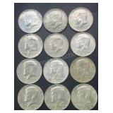 (12) 1966-1968 Kennedy Silver Half Dollars .77344