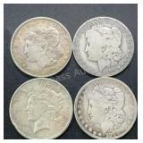 (4) 1879-1926 Morgan & Peace Silver Dollars .77344