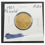 1901 $5 Liberty Head Gold Half Eagle Coin .24187 A