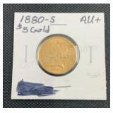 1880 S $5 Liberty Head Gold Half Eagle Coin .242 A