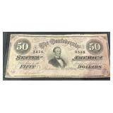 1864 Confederate States of America $50 Banknote