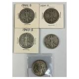 (5) Assorted Silver Half Dollars .3617 ASW